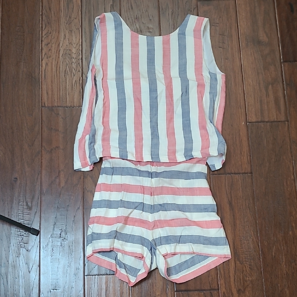 SOLID & STRIPED Sleeveless Backless Romper in Red, Blue & White size Medium